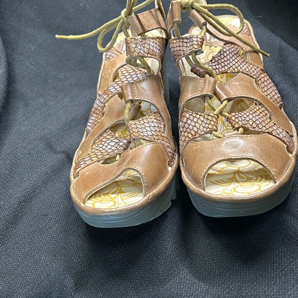 Fly London leather wedge lace up espadrille